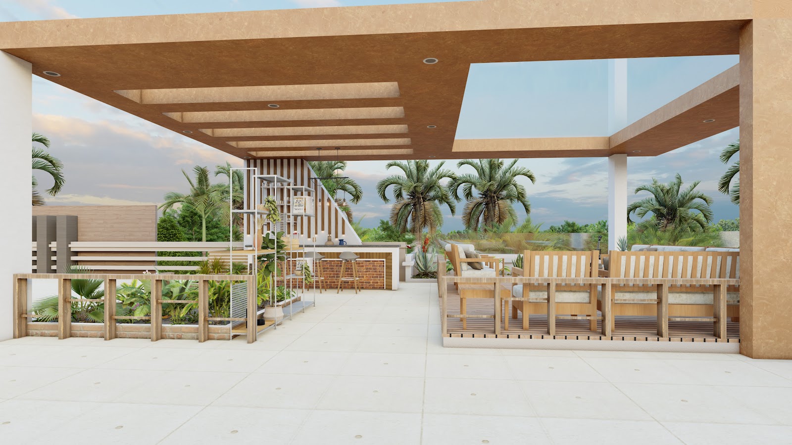Roof terrace with open seating area, residence interior design project, Hanumannagar Rajbiraj